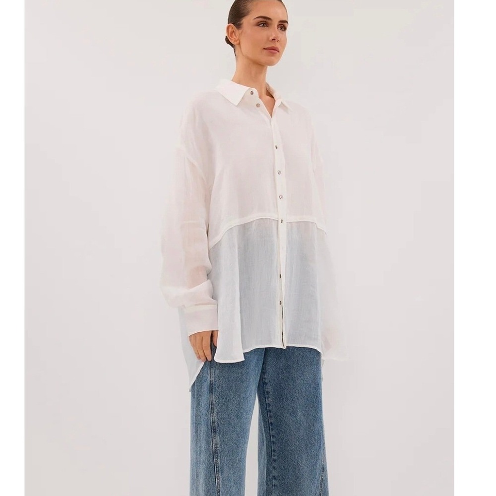 DISSH Gigi White Ramie Button Down Long Sleeve Shirt Women's Size 8/US L READ